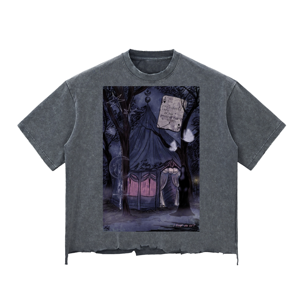 Fear no evil Snow Wash Raw-Hem Boxy T-shirt