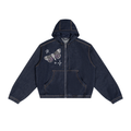 Fear no evil unisex Boxy Vintage Wash Hooded Denim Jacket