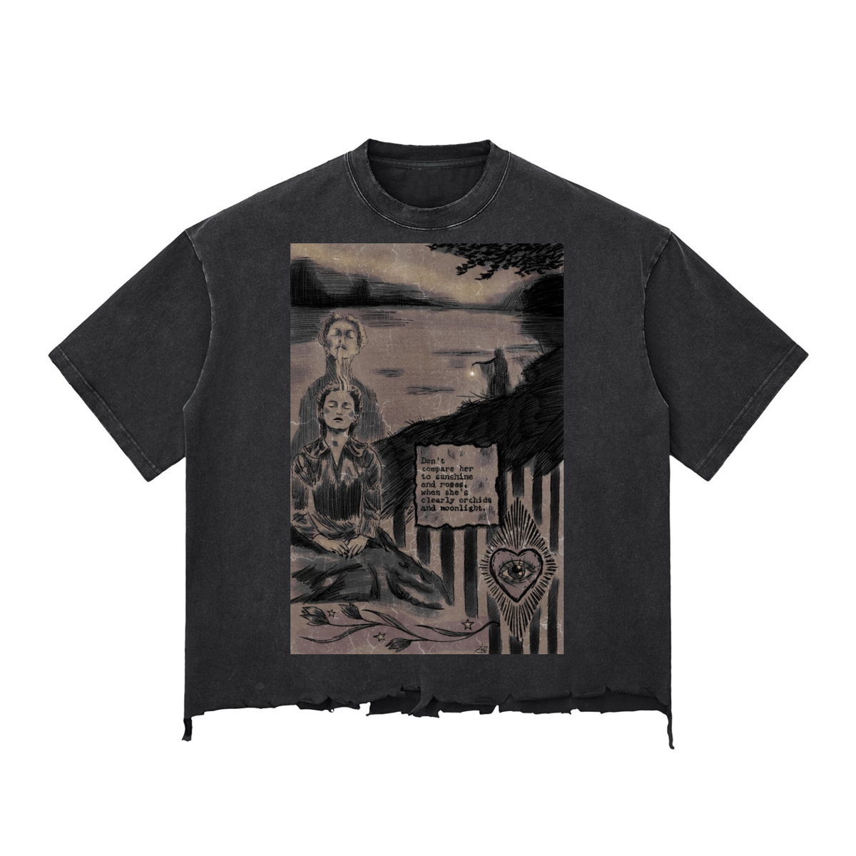 She is Orchids Snow Wash Raw-Hem Boxy T-shirt