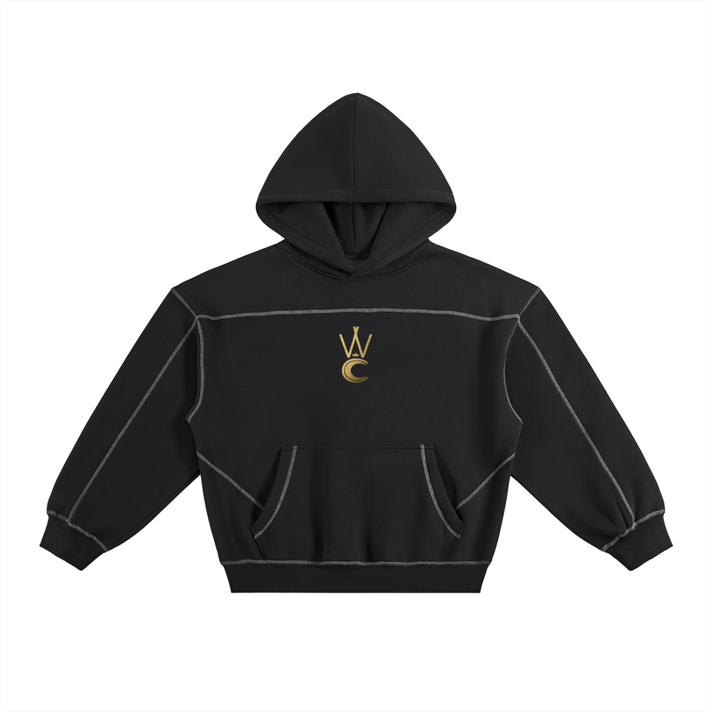 The Dance of the Harlequin Contrast-Stitched Boxy Fleece Hoodie
