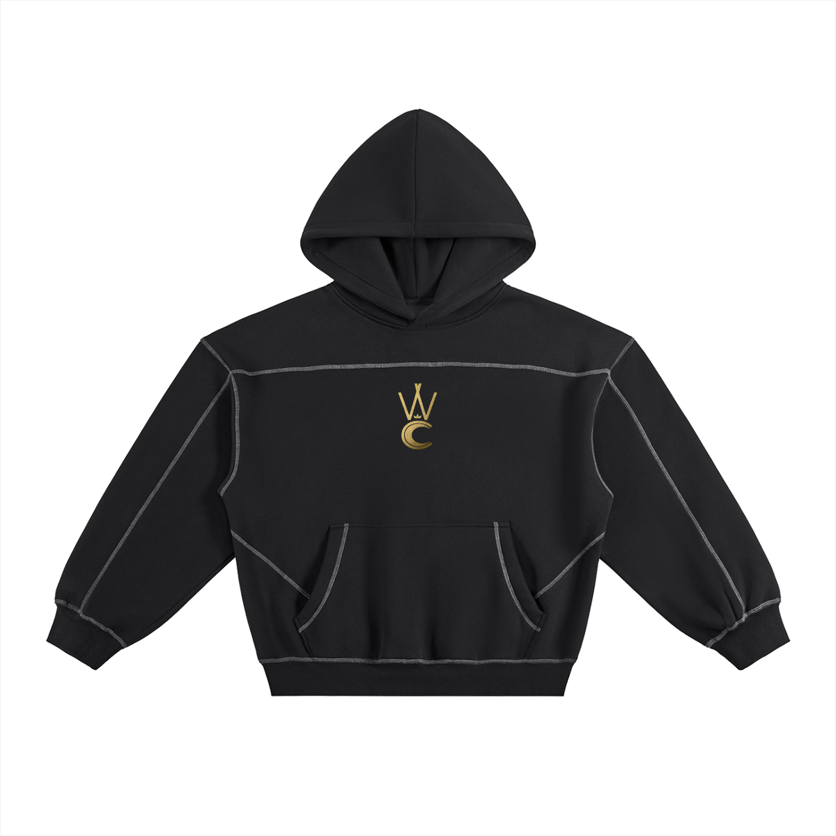 The Dance of the Harlequin Contrast-Stitched Boxy Fleece Hoodie