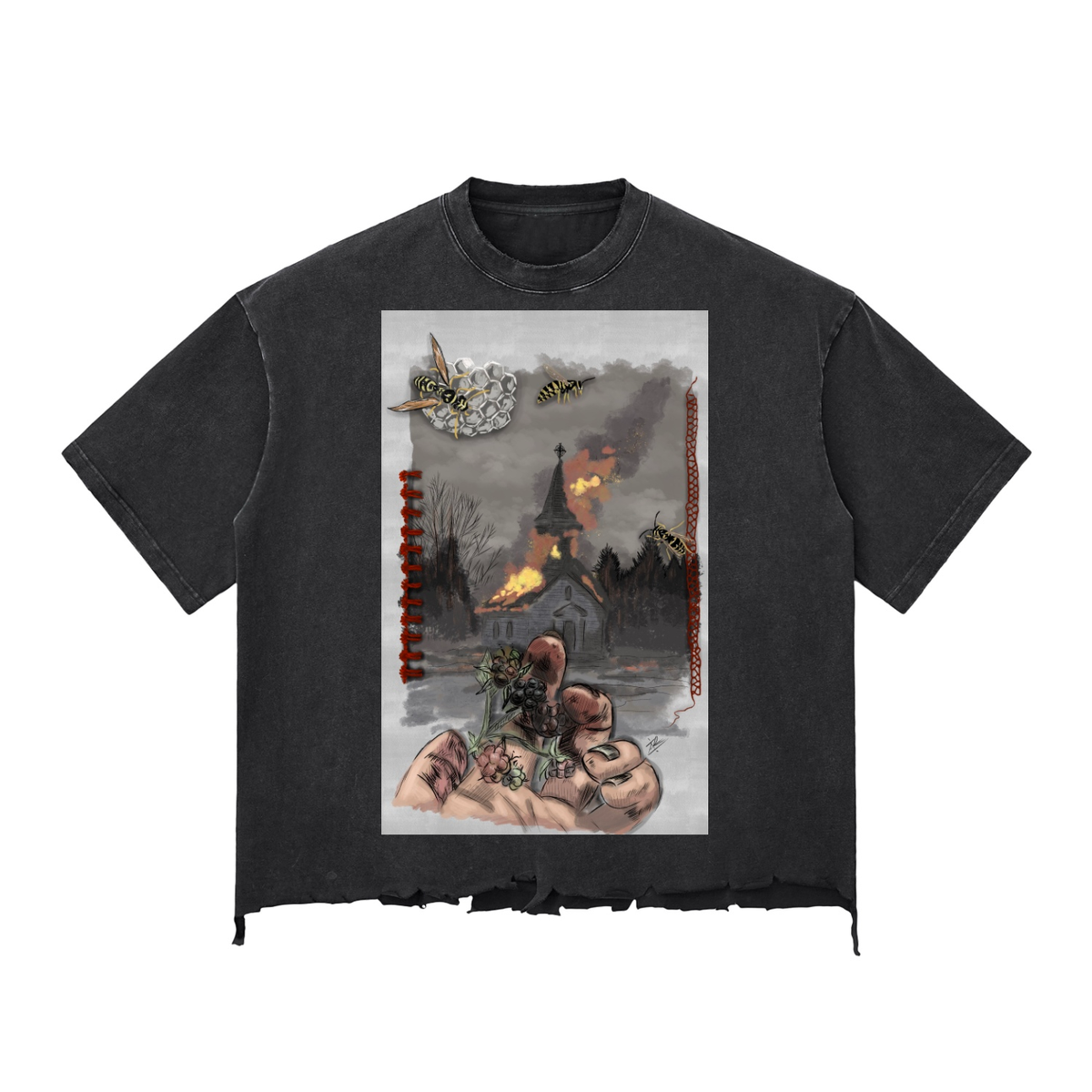 Come and take my hand Snow Wash Raw-Hem Boxy T-shirt