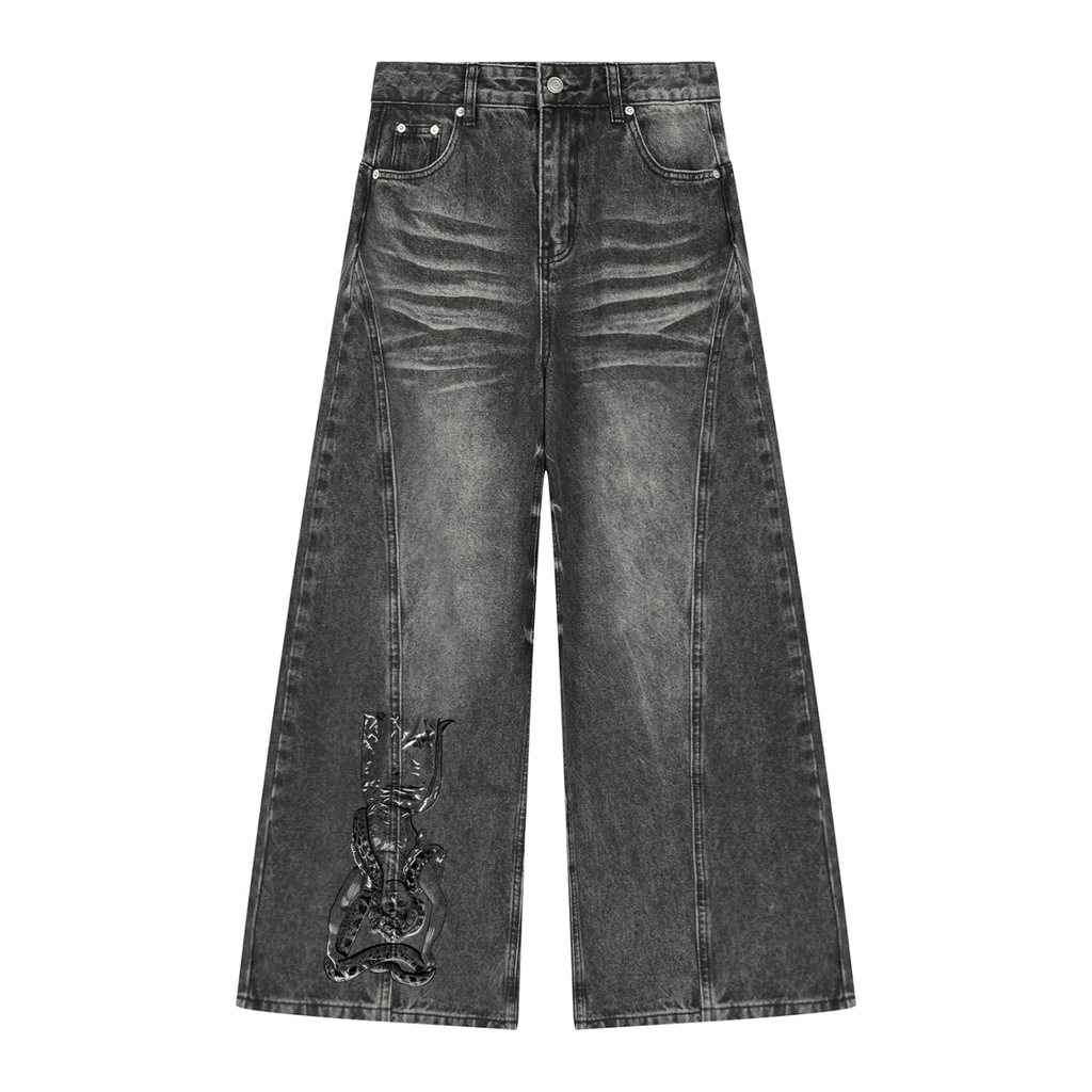 The Priestess Women’s Vintage Wash Wide Leg Denim Jeans