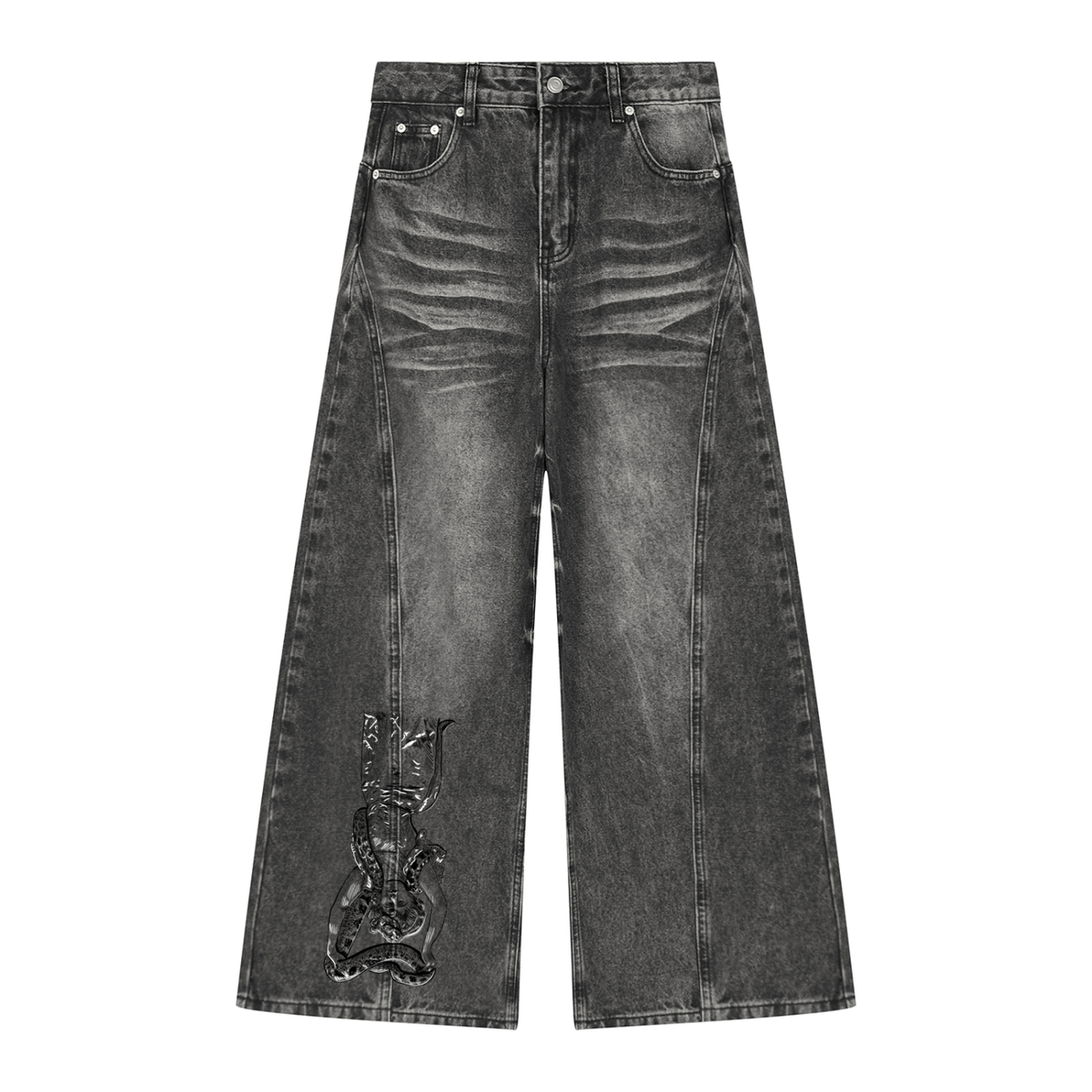 The Priestess Women’s Vintage Wash Wide Leg Denim Jeans