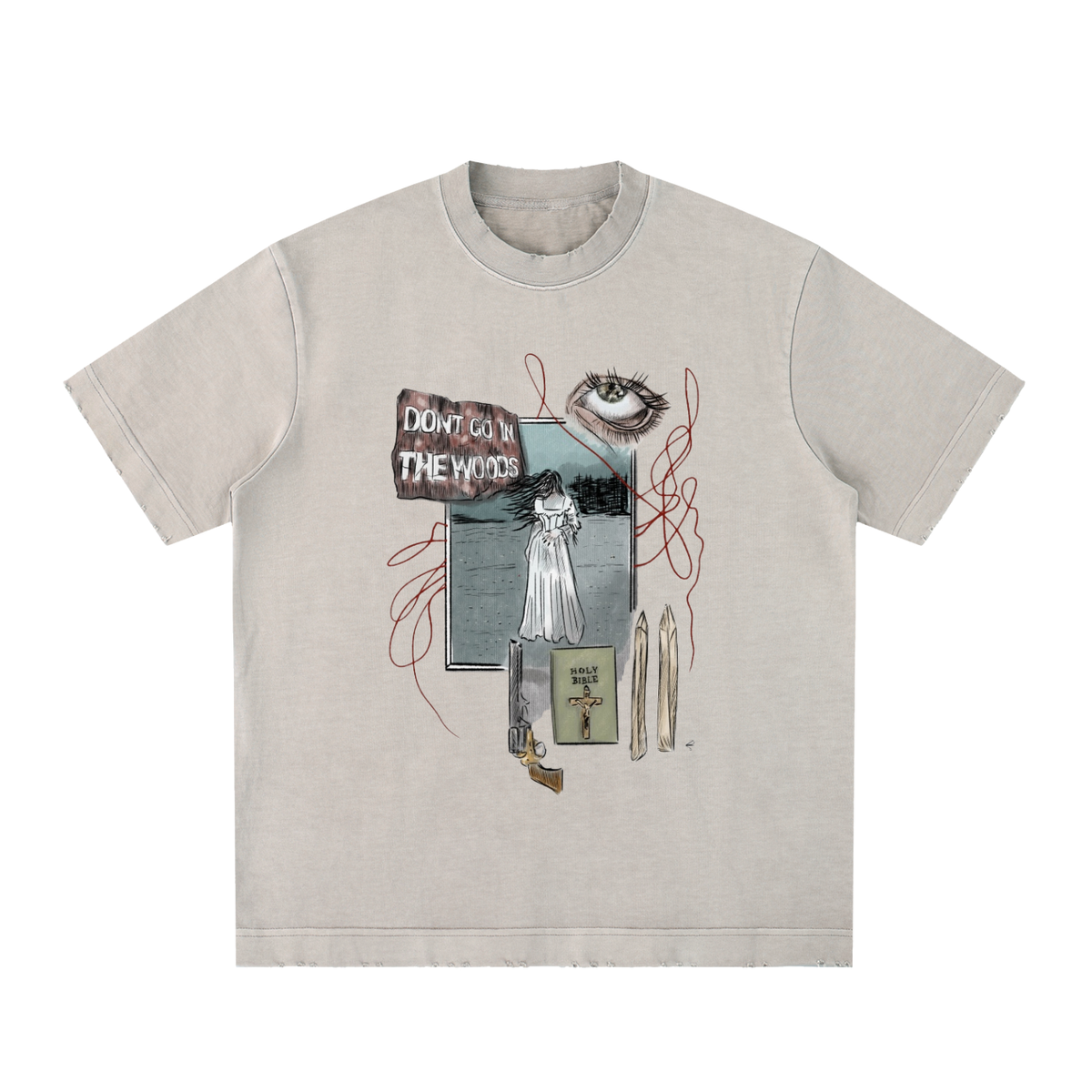Don’t go into the woods Heavyweight Vintage Washed Frayed T-Shirt