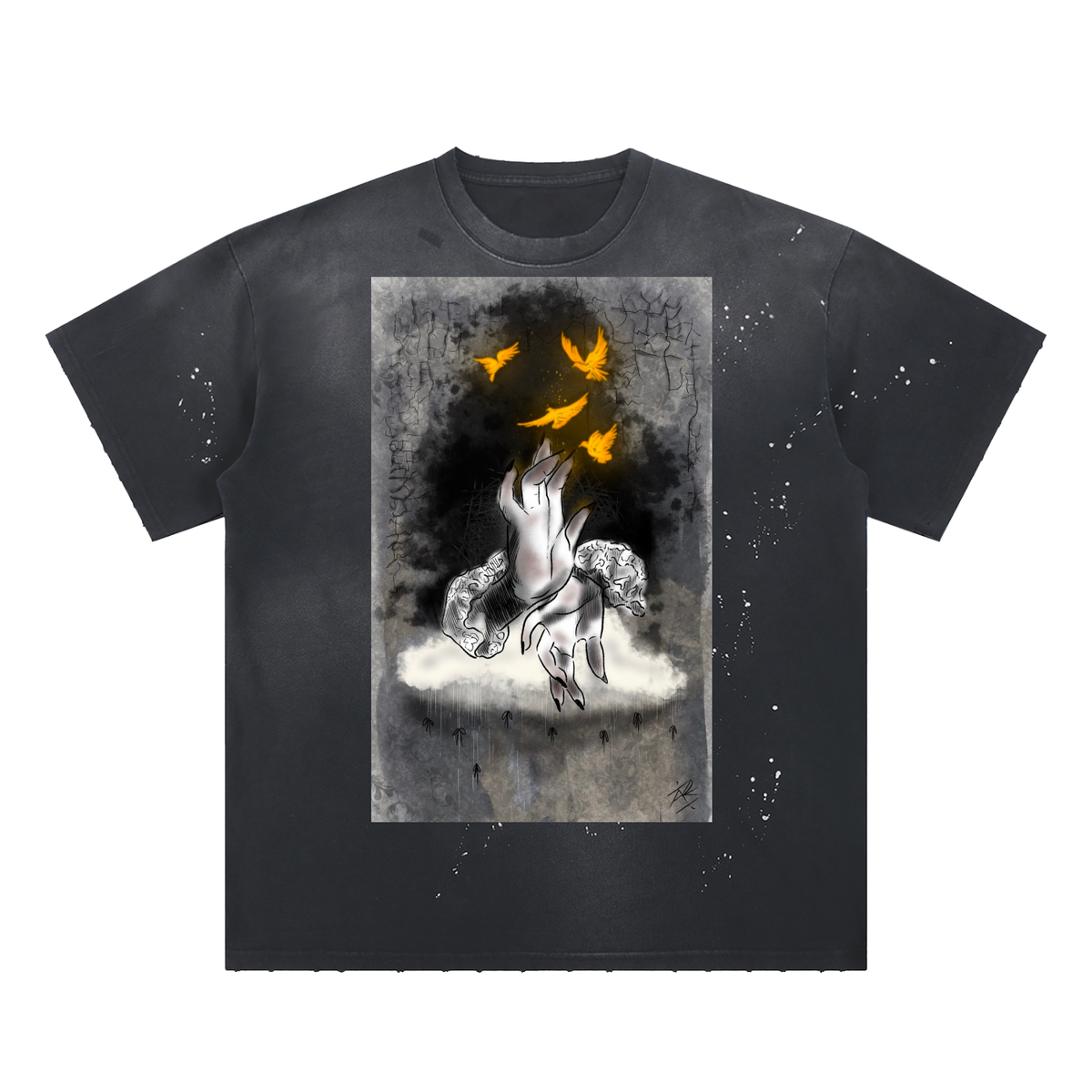 Burning desire Hand-Frayed Sunfade Paint Splatter T-Shirt