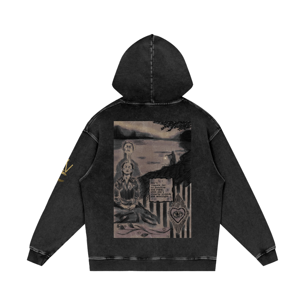 She is Orchids Snow Washed Loose Cotton Hoodie