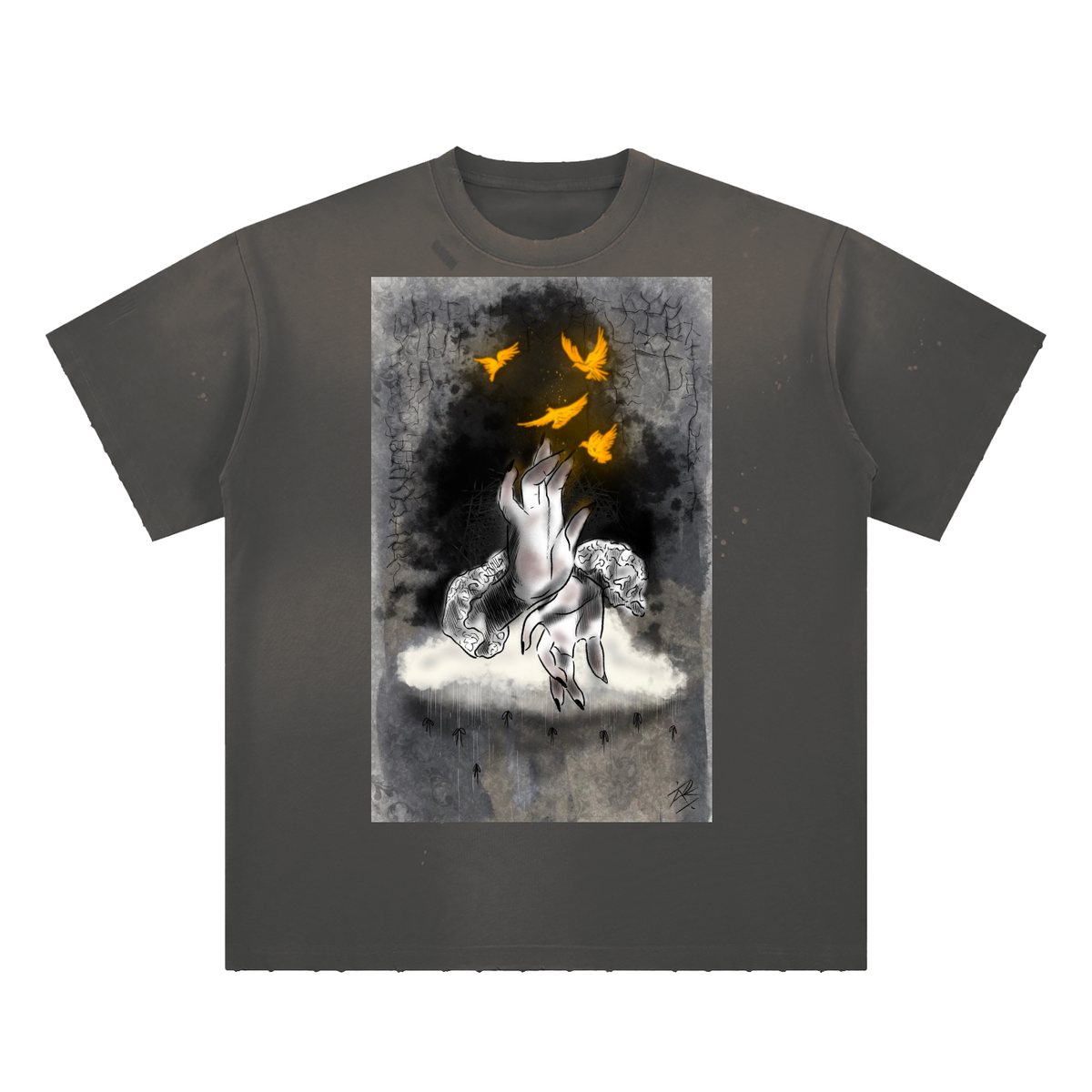 Burning desire Hand-Frayed Sunfade Paint Splatter T-Shirt