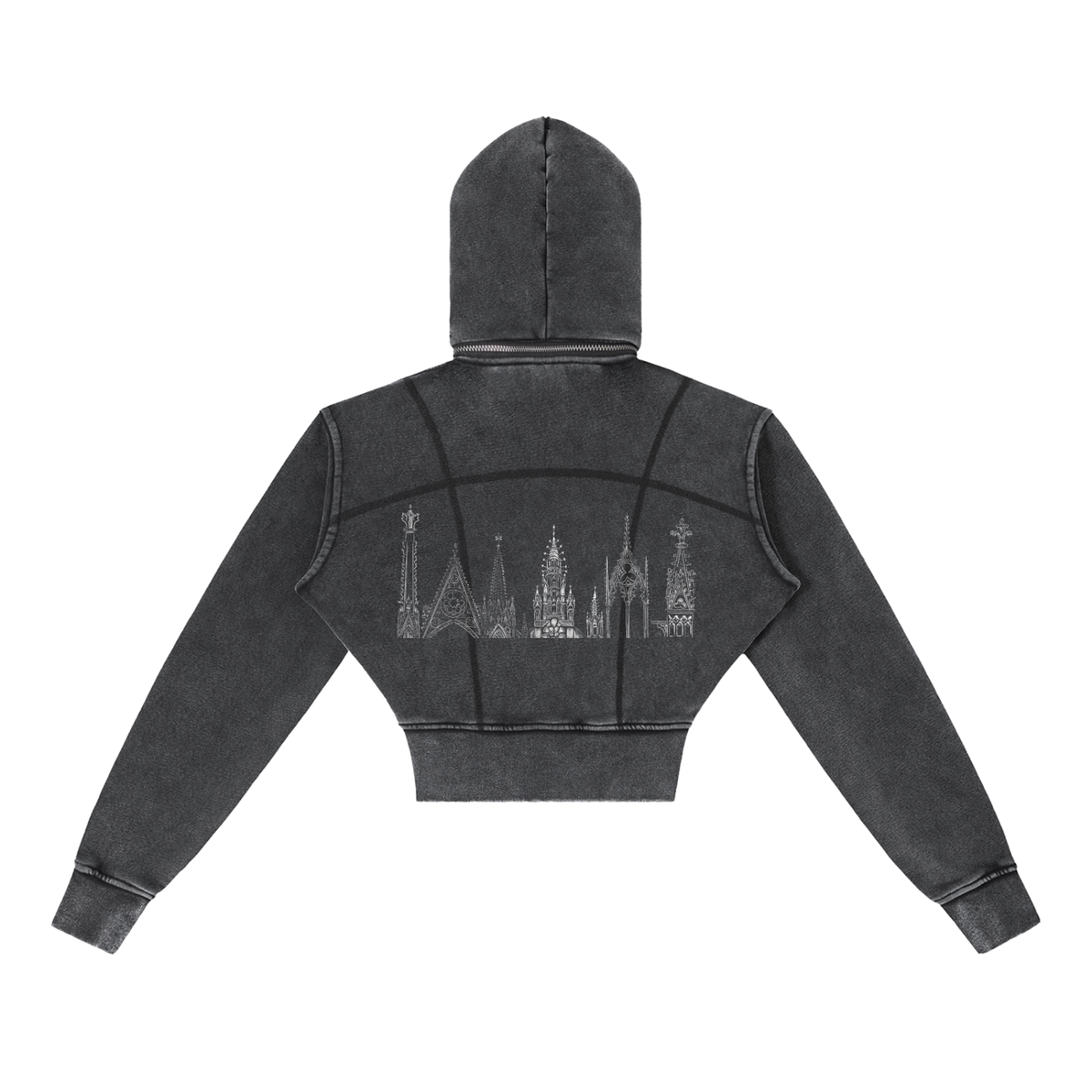 Gothic Spires Vintage Washed Cropped Fleece Hoodie