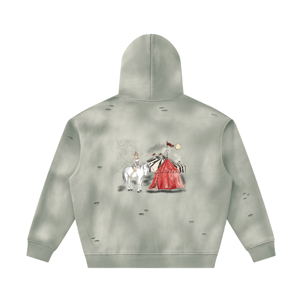 Night Circus Unisex Sunfade Frayed Fleece Hoodie