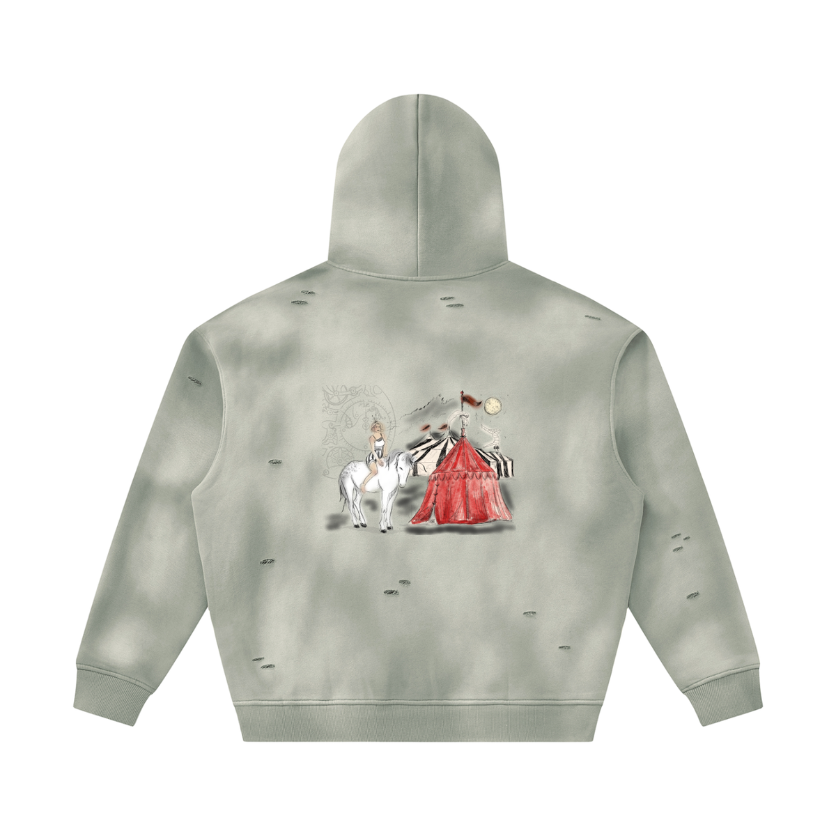 Night Circus Unisex Sunfade Frayed Fleece Hoodie