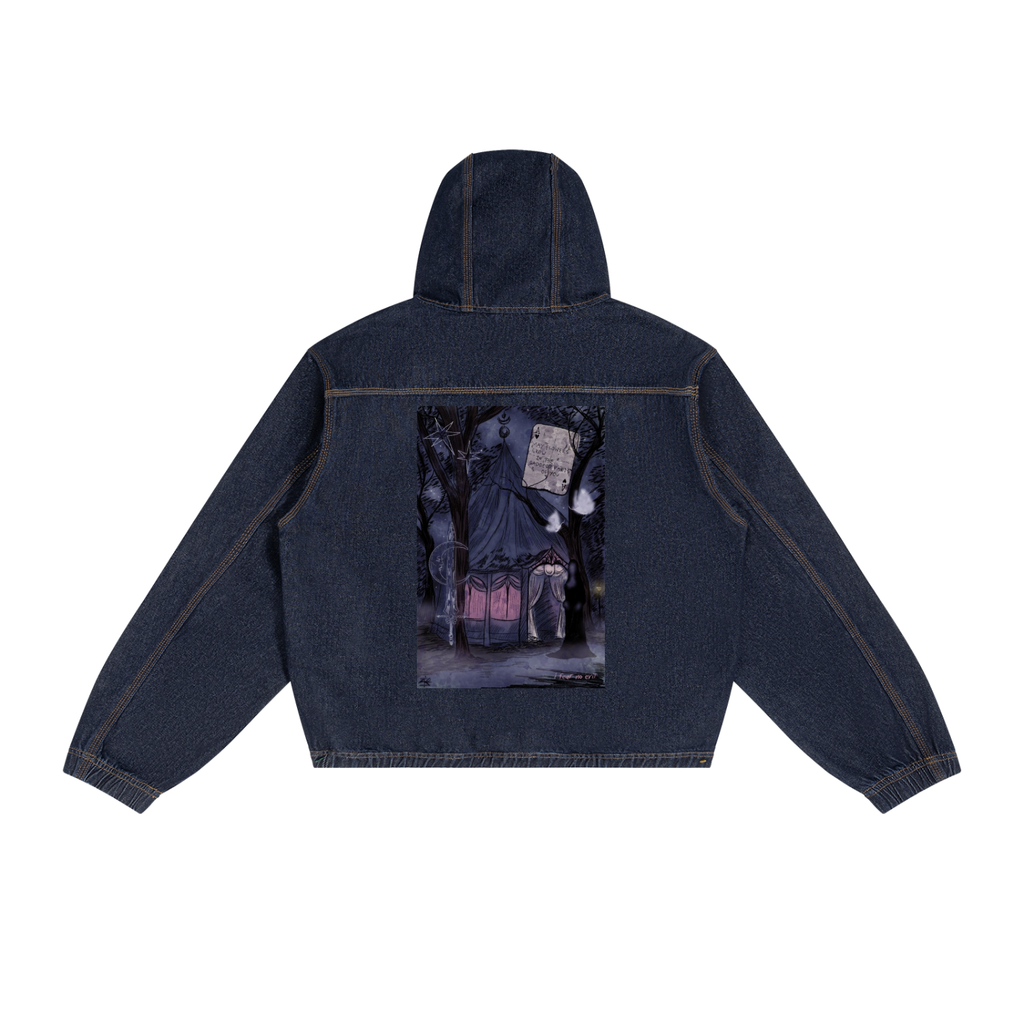 Fear no evil unisex Boxy Vintage Wash Hooded Denim Jacket