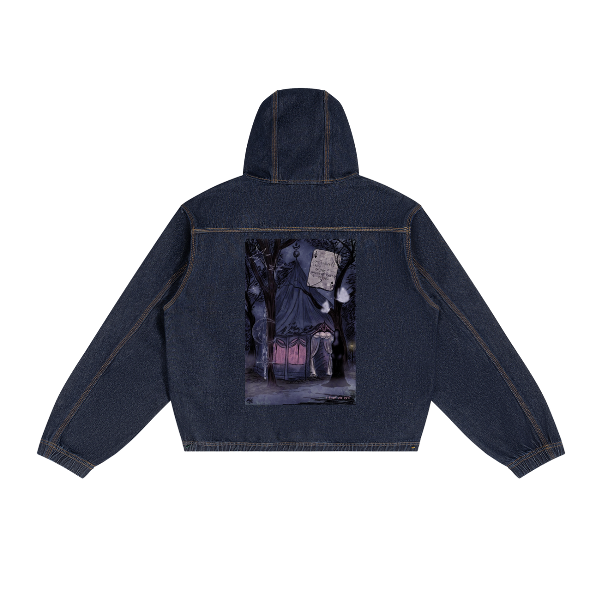 Fear no evil unisex Boxy Vintage Wash Hooded Denim Jacket