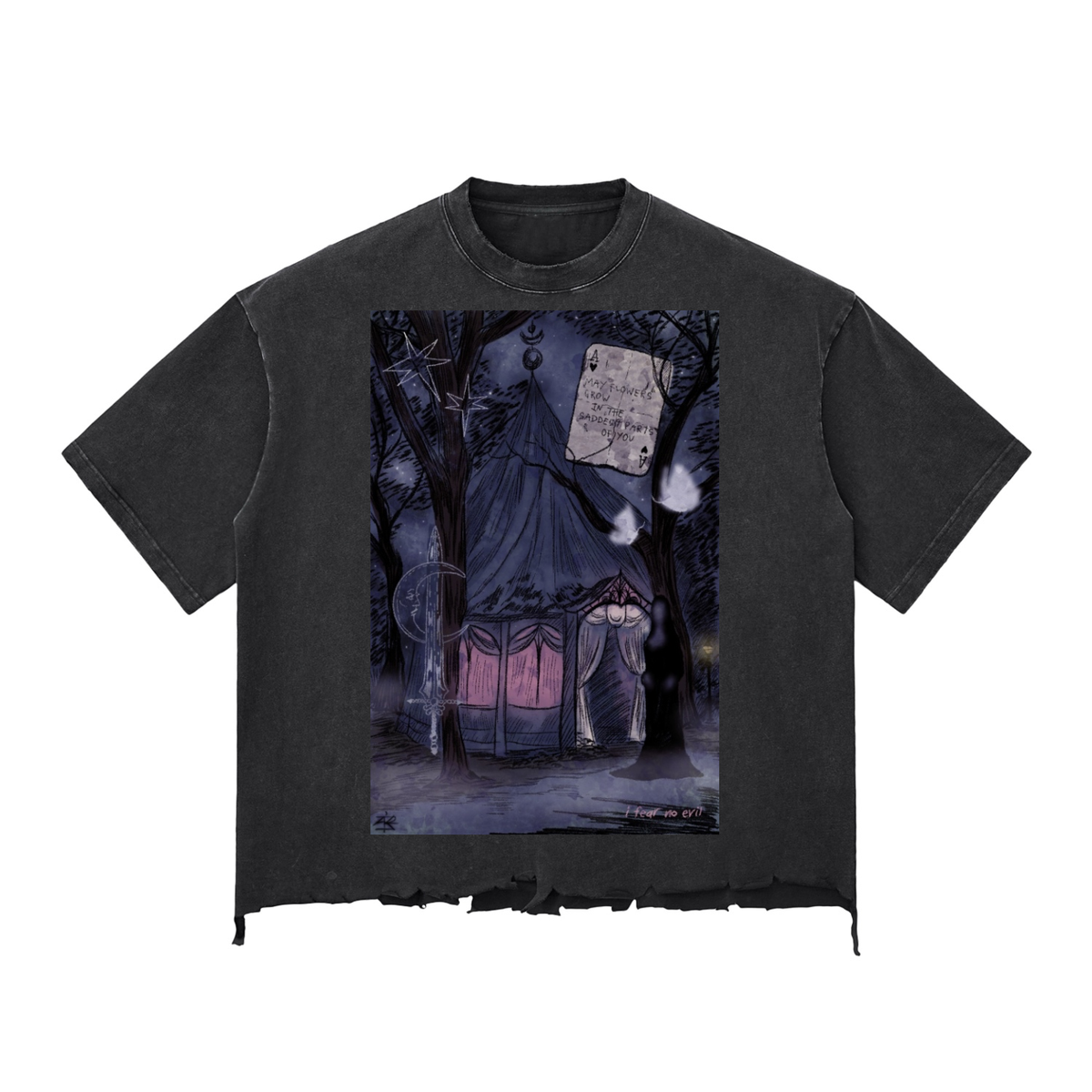 Fear no evil Snow Wash Raw-Hem Boxy T-shirt