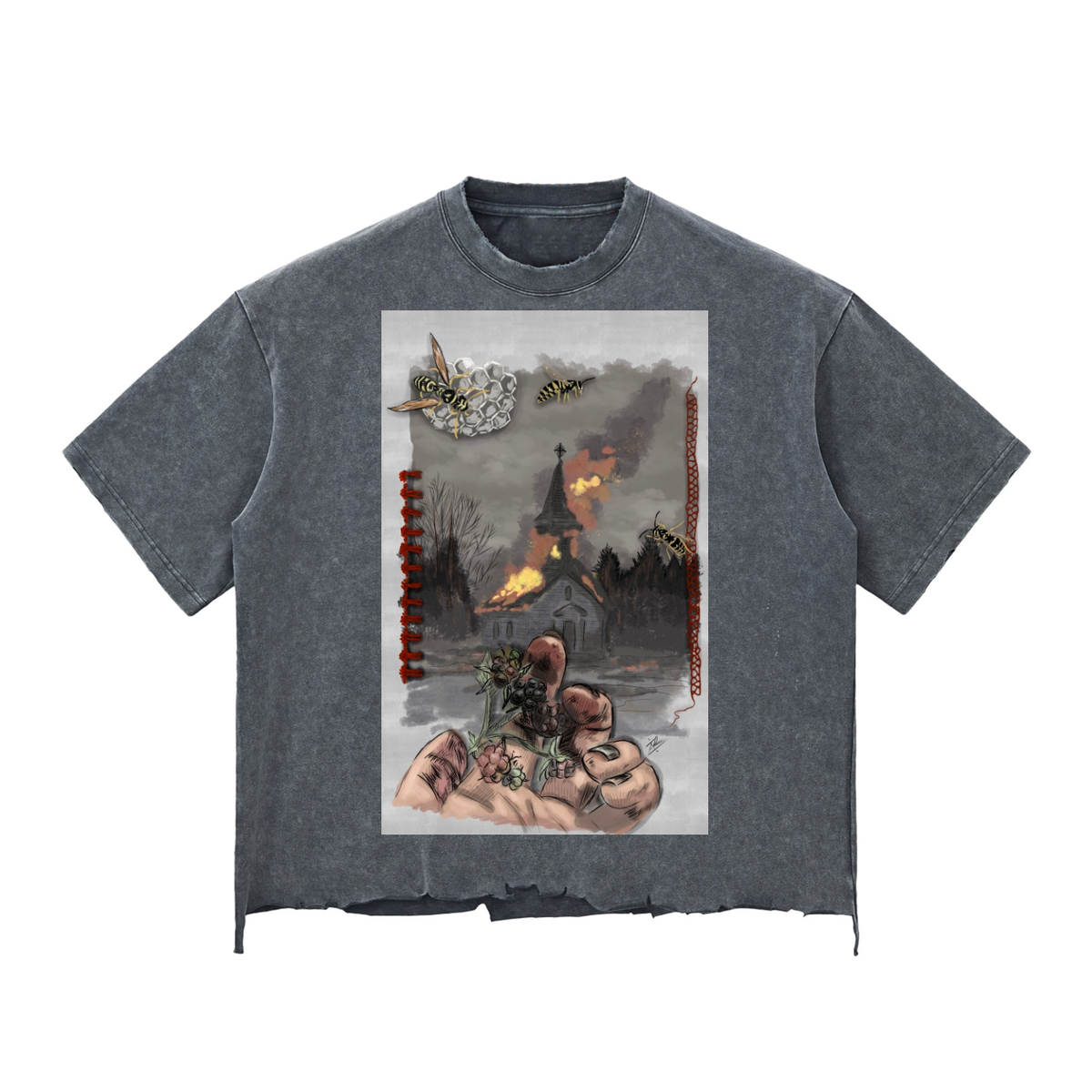 Come and take my hand Snow Wash Raw-Hem Boxy T-shirt