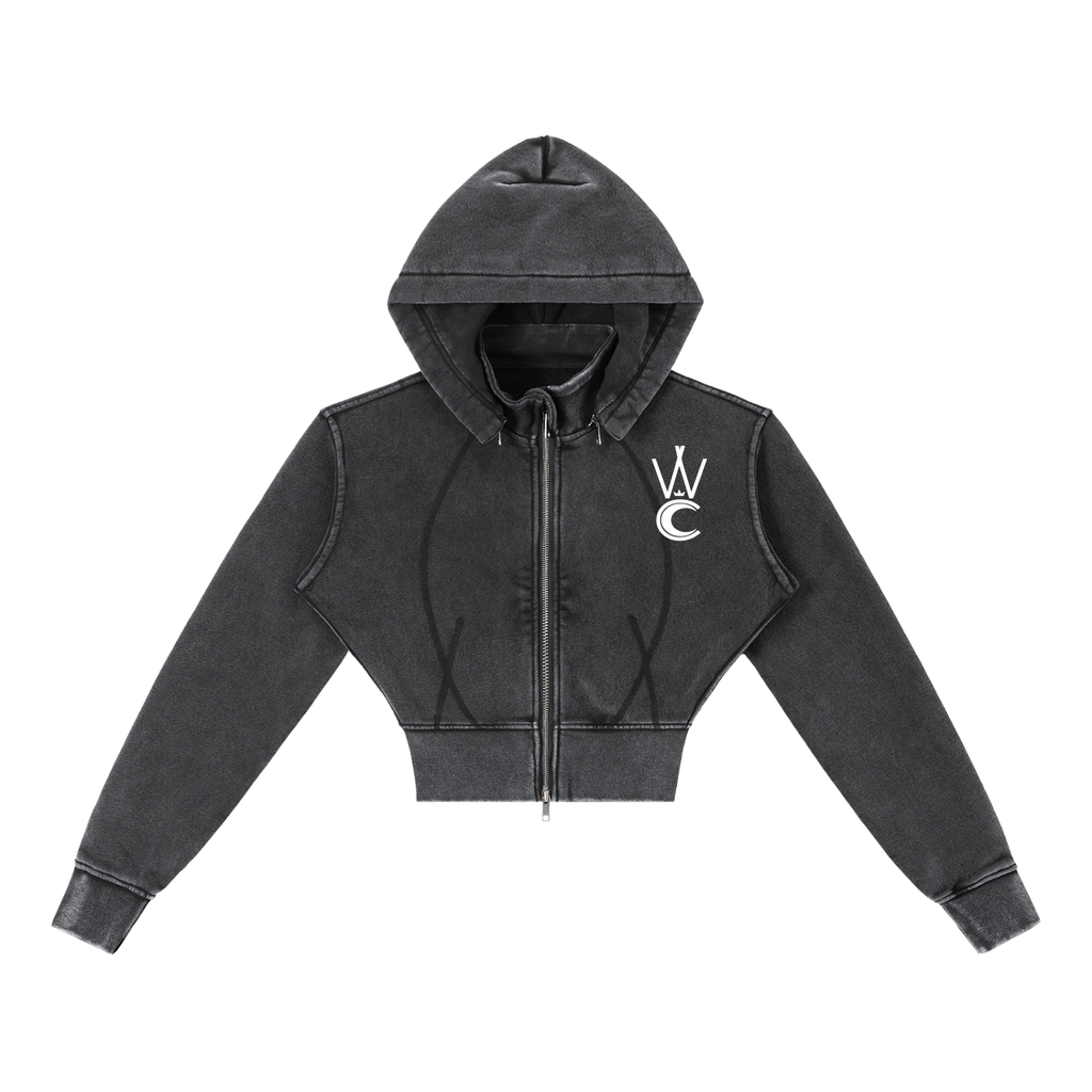 Gothic Spires Vintage Washed Cropped Fleece Hoodie