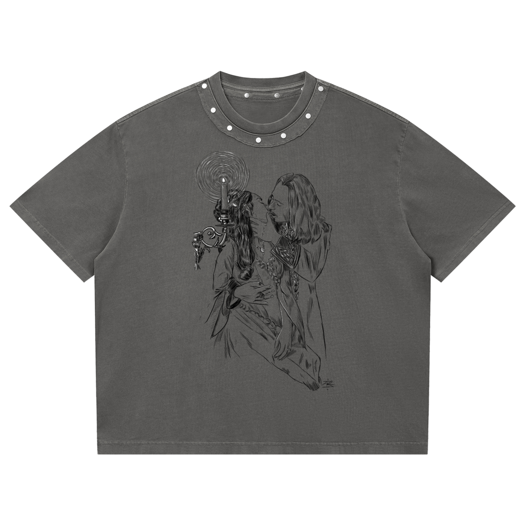 The Kiss Unisex Washed Boxy Studded T-Shirt