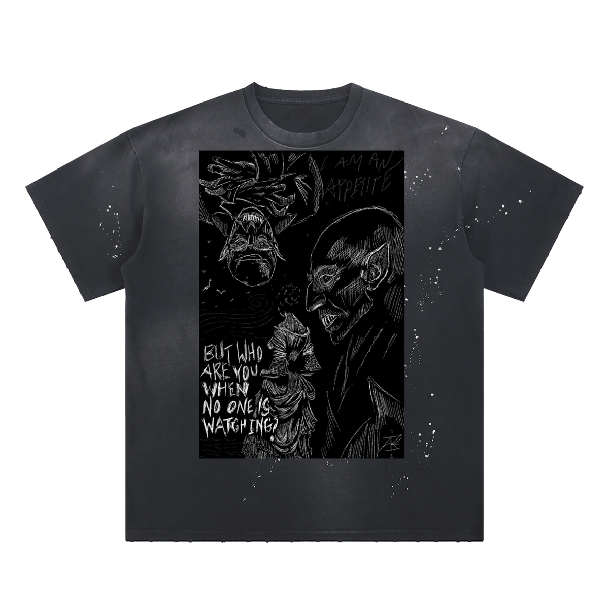 Who Are You Hand-Frayed Sunfade Paint Splatter T-Shirt